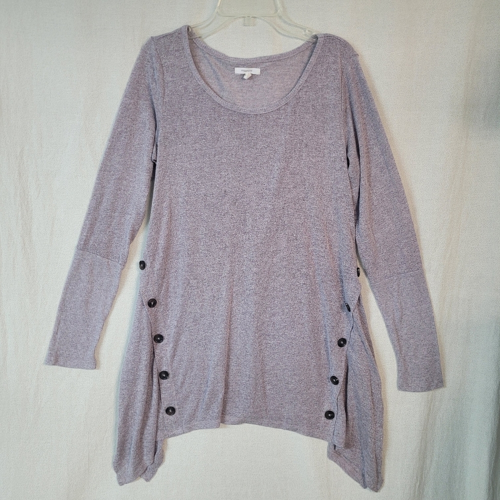 Heather Purple Gray Tunic Top W/ Button-Accents,Sz Small, Boho Indie Western